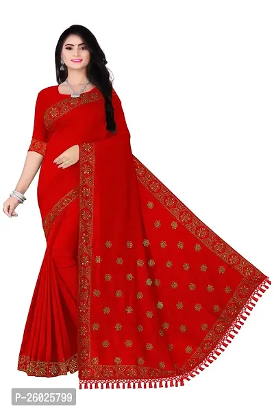 Elegant Red Georgette Self Pattern Women Saree with Blouse piece