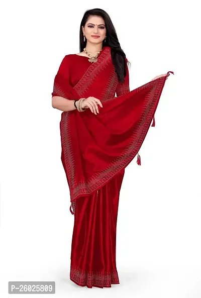 Elegant Red Georgette Self Pattern Women Saree with Blouse piece