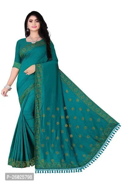 Elegant Teal Georgette Self Pattern Women Saree with Blouse piece