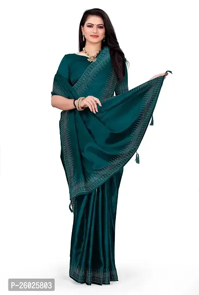 Elegant Teal Georgette Self Pattern Women Saree with Blouse piece