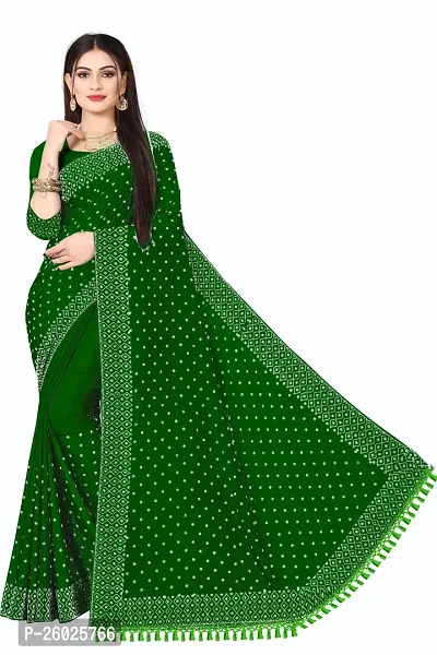 Elegant Green Georgette Self Pattern Women Saree with Blouse piece