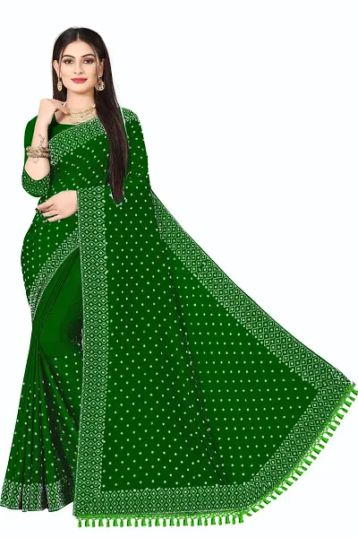 Women Stylish Vichitra Silk Solid Saree with Blouse