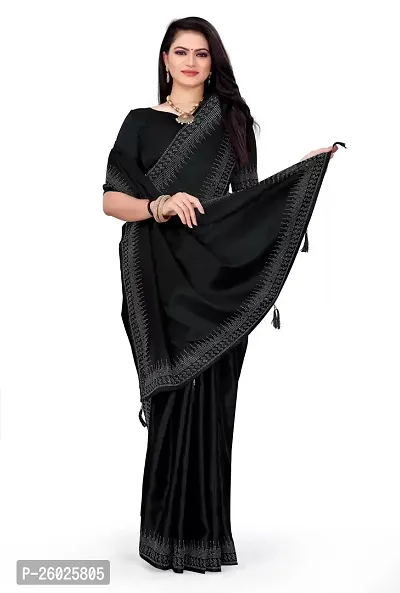 Elegant Black Georgette Self Pattern Women Saree with Blouse piece