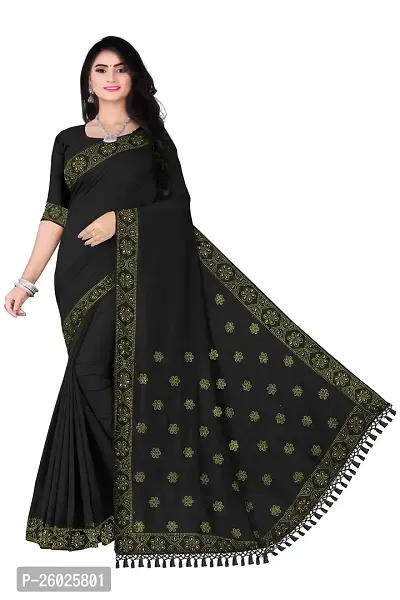 Elegant Black Georgette Self Pattern Women Saree with Blouse piece
