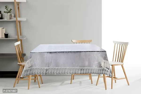 Handloom Best Rectangular Thick 4 to 6 Seater Waterproof 3D Dining Table Cover, Size-40x60 With Silver Border 6-thumb0