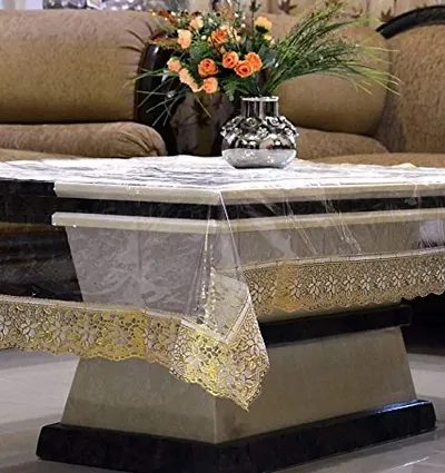 Shree Transparent Center Table Cover 4 Seater 40 * 60 Inches (Golden Lace)