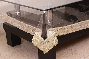 2-4 Seater Waterproof Transparent PVC Table Cover; Anti Slip; 40x60 Inches with Gold Border-thumb2