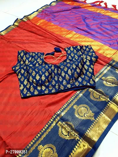 Classic Cotton Silk Saree with Blouse piece  For Women-thumb0