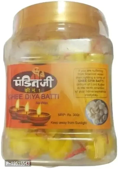 Pandit ji Pure Cow  Ghee  Diya Cotton Batti / Wick 100 Pieces  Box Wax Free   30 Mint Burning Time Jyot Batti for All Occasions use  , Pack of 1-thumb4