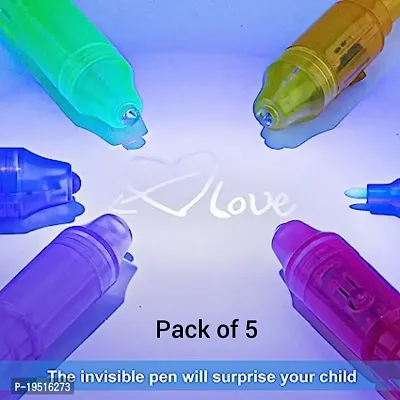 Kids Secret Message Pen Invisible Colorless Ink or Spy Magic Pen / Cheating Pen  with Uv Light For Kids and Adults Hidden Information | Written Fun Activities | Best Gift Item (Multicolor) (Set Of 5)-thumb0