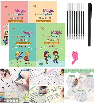 Magic Practice Copybook, Number Tracing Book For Preschoolers With Pen, Magic Calligraphy Copybook Set Practical Reusable Writing Tool Simple Hand Lettering (Hardcover, Generic)-thumb0