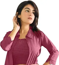 Exotic Women's Indo-Westernd Important Classic Collar Collared Regular Fit 3/4 Sleeve A-Line Casual Solid Top-thumb1