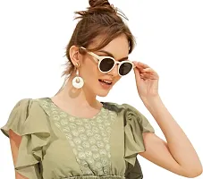 Exotic Women's Indo-Westernd Georgette Collarless Roundneck Regular Fit Short Sleeve A-Line Casual Solid Top-thumb1