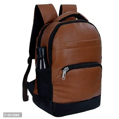 Leather World 15.6 inch Vegan Leather College Travel USB Laptop Backpack Men Women -Tan-thumb0