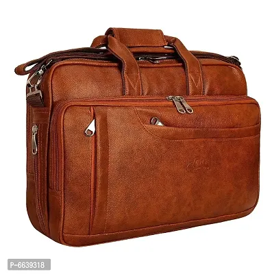 Tan Leatherite Mens 16 Inch Expandable Laptop Briefcase Messenger Bag Office Bag