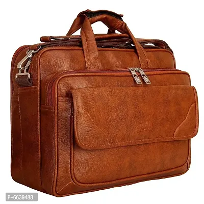 15.6 inch Pu Water Resistant Laptop Bags Office Bag for Men Women Messenger Briefcase - Tan-thumb0