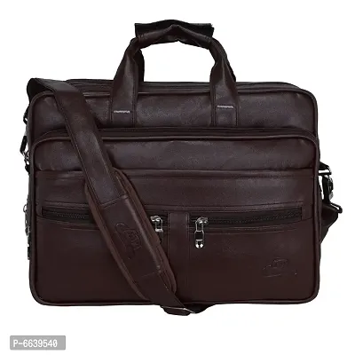 Expandable Vegan Leather 15.6 inch Laptop Bags Office Bag for Men Women Messenger Briefcase (Brown)-thumb0
