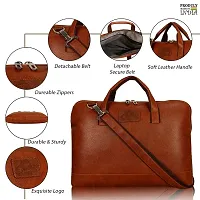 15.6 inch Leather World Pu Leather Designer Stylish Office Laptop Expandable Sleeves Messenger Bags multi pockets with shoulder strap Travel Trendy Briefcase For Men and Women - Tan-thumb1