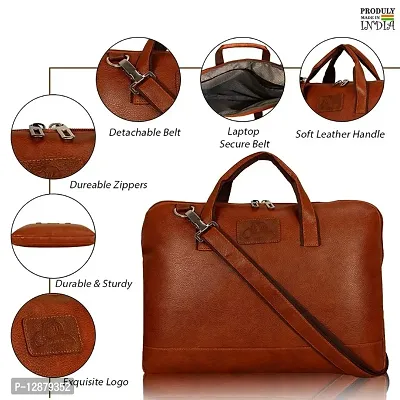15.6 inch Leather World Pu Leather Designer Stylish Office Laptop Expandable Sleeves Messenger Bags multi pockets with shoulder strap Travel Trendy Briefcase For Men and Women - Tan-thumb2