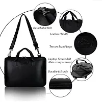 15.6 inch Leather World Pu Leather Designer Stylish Office Laptop Expandable Sleeves Messenger Bags multi pockets with shoulder strap Travel Trendy Briefcase For Men and Women - Black-thumb1