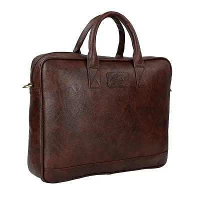 15.6 inch Leather World Pu Leather Designer Stylish Office Laptop Expandable Sleeves Messenger Bags multi pockets with shoulder strap Travel Trendy Briefcase For Men and Women - Brown