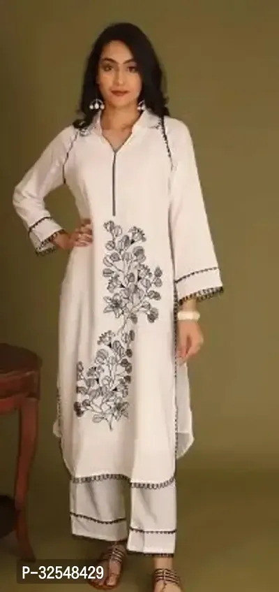 Stylish White Rayon Kurta Bottom Set For Women-thumb0