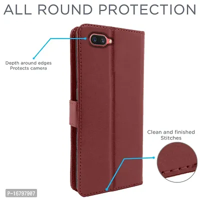 Blackpool Oppo A3S / Realme C1 Flip Case Leather Finish | Inside TPU with Card Pockets | Wallet Stand and Shock Proof | Magnetic Closing | Complete Protection Flip Cover for Oppo A3S / Realme C1 (Brown)-thumb4