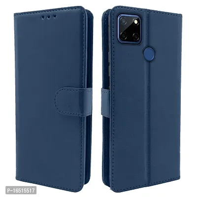 Balkans Realme C12 / Realme Narzo 20 / Narzo 30A / Realme C25 Flip Case Leather Finish | Inside TPU | Wallet Stand and Shock Proof | Magnetic Closing | Complete Protection Flip Cover (Blue)-thumb0