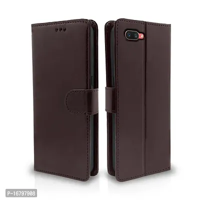 Blackpool Oppo A3S / Realme C1 Flip Case Leather Finish | Inside TPU with Card Pockets | Wallet Stand and Shock Proof | Magnetic Closing | Complete Protection Flip Cover for Oppo A3S / Realme C1 (Coffee)