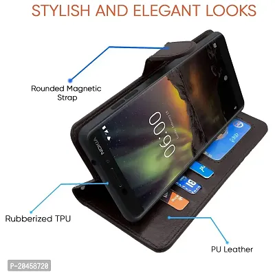 Blackpool Nokia 6.1 Plus / 6.1+ Flip Case Leather Finish | Inside TPU with Card Pockets | Wallet Stand and Shock Proof | Magnetic Closing | Complete Protection Flip Cover (Coffee)-thumb4