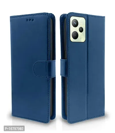 Blackpool Realme Narzo 50A Prime / Realme C35 Flip Cover | Leather Finish | Inside Pockets  Inbuilt Stand | Shockproof Wallet Style Magnetic Closure Back Cover Case for Realme Narzo 50A Prime / Realme C35 (Blue)