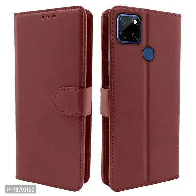 Balkans Realme C12 / Realme Narzo 20 / Narzo 30A / Realme C25 Flip Case Leather Finish | Inside TPU | Wallet Stand and Shock Proof | Magnetic Closing | Complete Protection Flip Cover (Brown)-thumb0