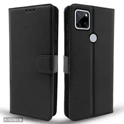 Balkans Realme C12 / Realme Narzo 20 / Narzo 30A / Realme C25 Flip Case Leather Finish | Inside TPU | Wallet Stand and Shock Proof | Magnetic Closing | Complete Protection Flip Cover (Black)-thumb0