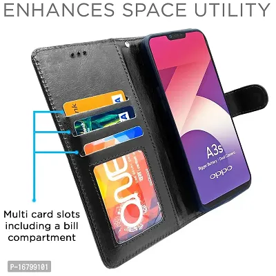 Blackpool Oppo A3S / Realme C1 Flip Case Leather Finish | Inside TPU with Card Pockets | Wallet Stand and Shock Proof | Magnetic Closing | Complete Protection Flip Cover for Oppo A3S / Realme C1 (Black)-thumb2