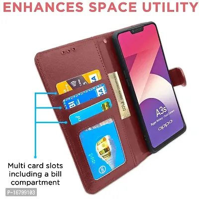 Blackpool Oppo A3S / Realme C1 Flip Case Leather Finish | Inside TPU with Card Pockets | Wallet Stand and Shock Proof | Magnetic Closing | Complete Protection Flip Cover for Oppo A3S / Realme C1 (Brown)-thumb2