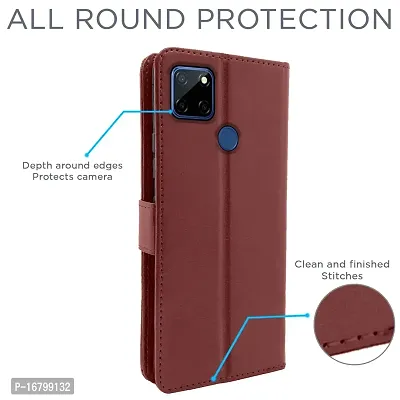 Balkans Realme C12 / Realme Narzo 20 / Narzo 30A / Realme C25 Flip Case Leather Finish | Inside TPU | Wallet Stand and Shock Proof | Magnetic Closing | Complete Protection Flip Cover (Brown)-thumb2