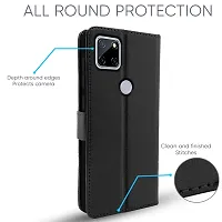 Balkans Realme C12 / Realme Narzo 20 / Narzo 30A / Realme C25 Flip Case Leather Finish | Inside TPU | Wallet Stand and Shock Proof | Magnetic Closing | Complete Protection Flip Cover (Black)-thumb1