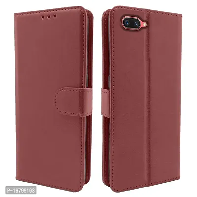 Blackpool Oppo A3S / Realme C1 Flip Case Leather Finish | Inside TPU with Card Pockets | Wallet Stand and Shock Proof | Magnetic Closing | Complete Protection Flip Cover for Oppo A3S / Realme C1 (Brown)-thumb0