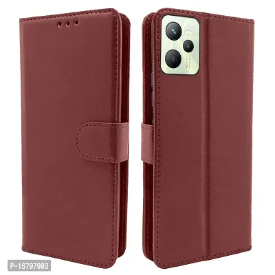 Blackpool Realme Narzo 50A Prime / Realme C35 Flip Cover | Leather Finish | Inside Pockets  Inbuilt Stand | Shockproof Wallet Style Magnetic Closure Back Cover Case for Realme Narzo 50A Prime / Realme C35 (Brown)