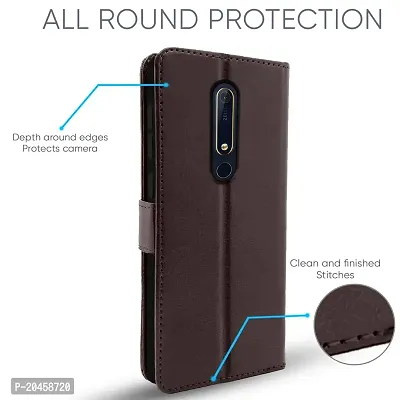Blackpool Nokia 6.1 Plus / 6.1+ Flip Case Leather Finish | Inside TPU with Card Pockets | Wallet Stand and Shock Proof | Magnetic Closing | Complete Protection Flip Cover (Coffee)-thumb2