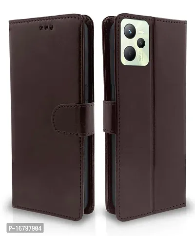 Blackpool Realme Narzo 50A Prime / Realme C35 Flip Cover | Leather Finish | Inside Pockets  Inbuilt Stand | Shockproof Wallet Style Magnetic Closure Back Cover Case for Realme Narzo 50A Prime / Realme C35 (Coffee)