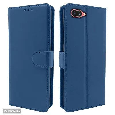 Blackpool Oppo A3S / Realme C1 Flip Case Leather Finish | Inside TPU with Card Pockets | Wallet Stand and Shock Proof | Magnetic Closing | Complete Protection Flip Cover for Oppo A3S / Realme C1 (Blue)