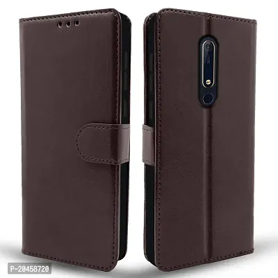 Blackpool Nokia 6.1 Plus / 6.1+ Flip Case Leather Finish | Inside TPU with Card Pockets | Wallet Stand and Shock Proof | Magnetic Closing | Complete Protection Flip Cover (Coffee)-thumb0