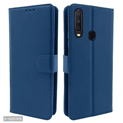 Blackpool Leather Magnetic Vintage Flip Wallet Case Cover for Vivo Y12 / Y15 / Y17 / U10 (Blue)