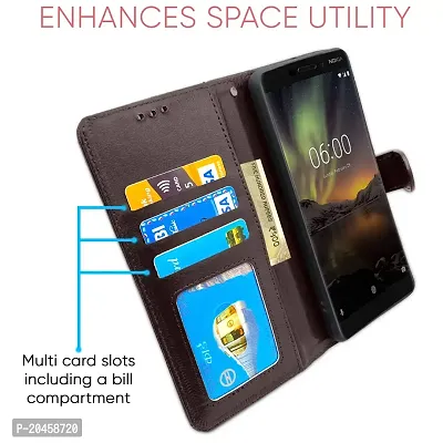 Blackpool Nokia 6.1 Plus / 6.1+ Flip Case Leather Finish | Inside TPU with Card Pockets | Wallet Stand and Shock Proof | Magnetic Closing | Complete Protection Flip Cover (Coffee)-thumb3