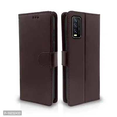 Balkans Vivo Y12S Y20 Y20I Y20G Flip Case Leather Finish Inside Tpu With Card Pockets Wallet Stand And Shock Proof Magnetic Closing Coffee-thumb0