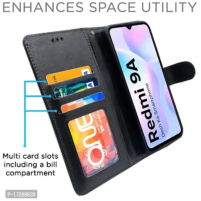 Blackpool Redmi 9A / 9i / 9A Sport Flip Cover Leather Finish | Inside TPU with Card Pockets | Wallet Stand and Shock Proof | Complete Protection Flip Case (Black)-thumb3