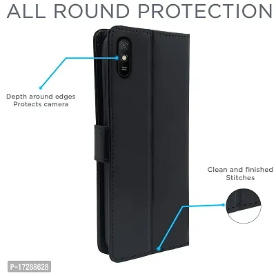 Blackpool Redmi 9A / 9i / 9A Sport Flip Cover Leather Finish | Inside TPU with Card Pockets | Wallet Stand and Shock Proof | Complete Protection Flip Case (Black)-thumb4