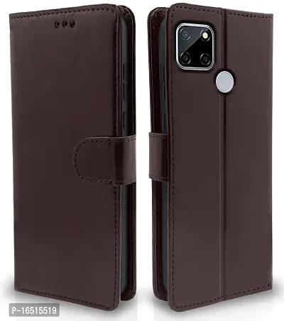 Balkans Realme C12 / Realme Narzo 20 / Narzo 30A / Realme C25 Flip Case Leather Finish | Inside TPU | Wallet Stand and Shock Proof | Magnetic Closing | Complete Protection Flip Cover (Coffee)