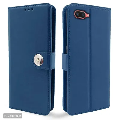 Blackpool Oppo A3S , Realme C1 Flip Case Leather Finish | Inside TPU with Card Pockets | Wallet Stand and Shock Proof | Magnetic Closing | Complete Protection Flip Cover for Oppo A3S, Realme C1 (Blue)